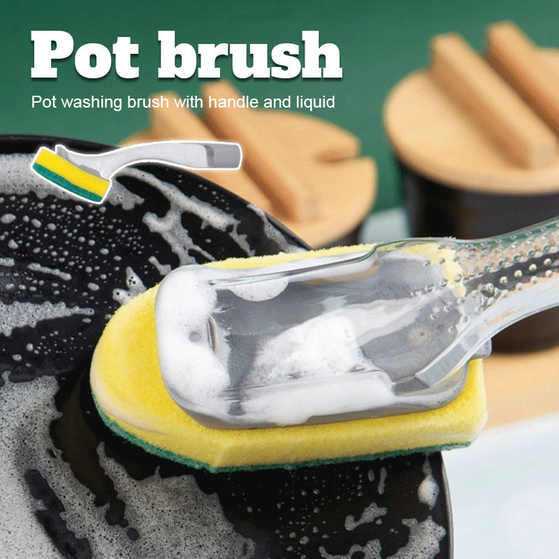 Pot Washing Brush With Handle And Liquid